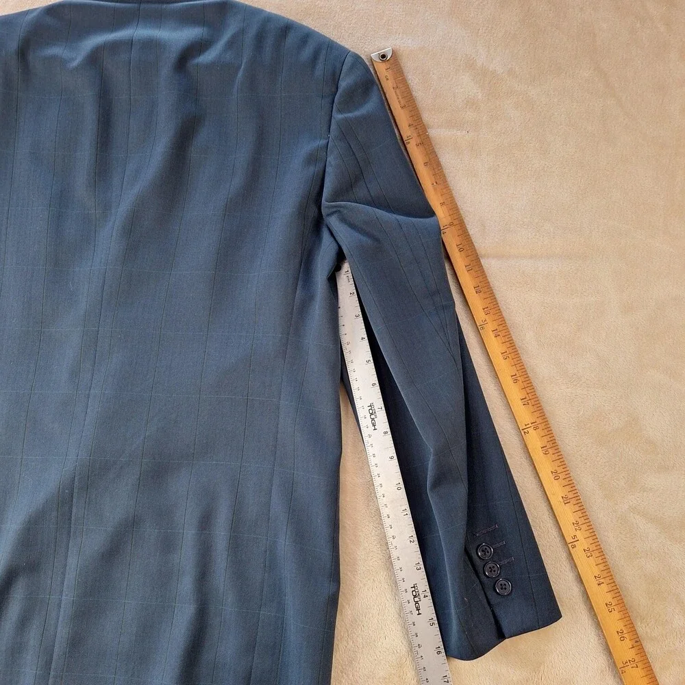 Vintage Christian Dior Suit Jacket Mens 44 Blue Herringbone Ventless 2 Btn